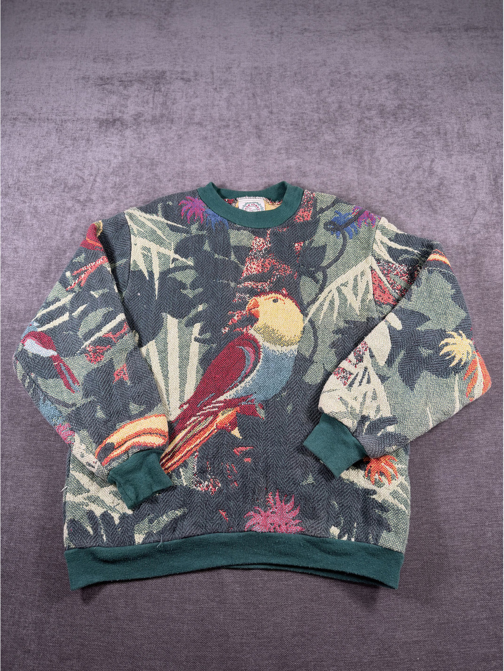 Vintage Sugar Street Weavers Parrot Patterned Sweater, One Size